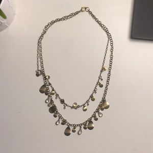 Layered gold leaf and crystal necklace